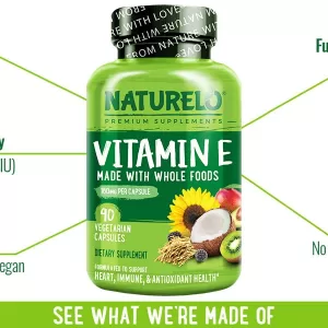 vitamin E, NATURELO Vitamin E - 180 mg (300 IU) of Natural Mixed Tocopherols from Organic Whole Foods - Supplement for Healthy Skin, Hair, Nails, Immune & Eye Health - Non-GMO, Soy Free - 90 Vegan Capsules