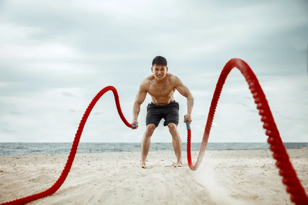 Rope Waves with Push-UpsSteps, chest HIIT workouts